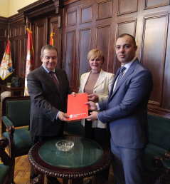 22 April 2021 Branimir Jovanovic and Natasa Mihailovic-Vacic submit proposals for the improvement of election conditions to National Assembly Speaker Ivica Dacic on behalf of the Social Democratic Party of Serbia